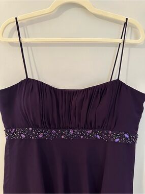 SL Fashions Purple Beaded Spaghetti Strap Dress